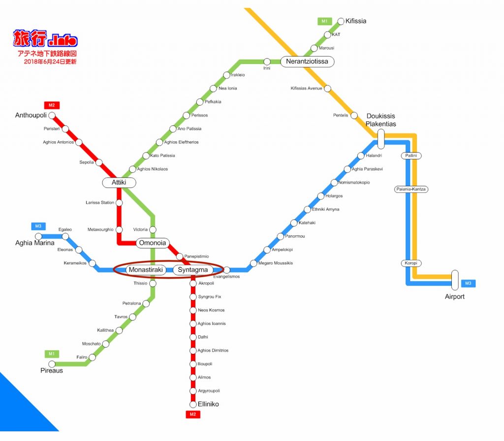 アテネ地下鉄路線図